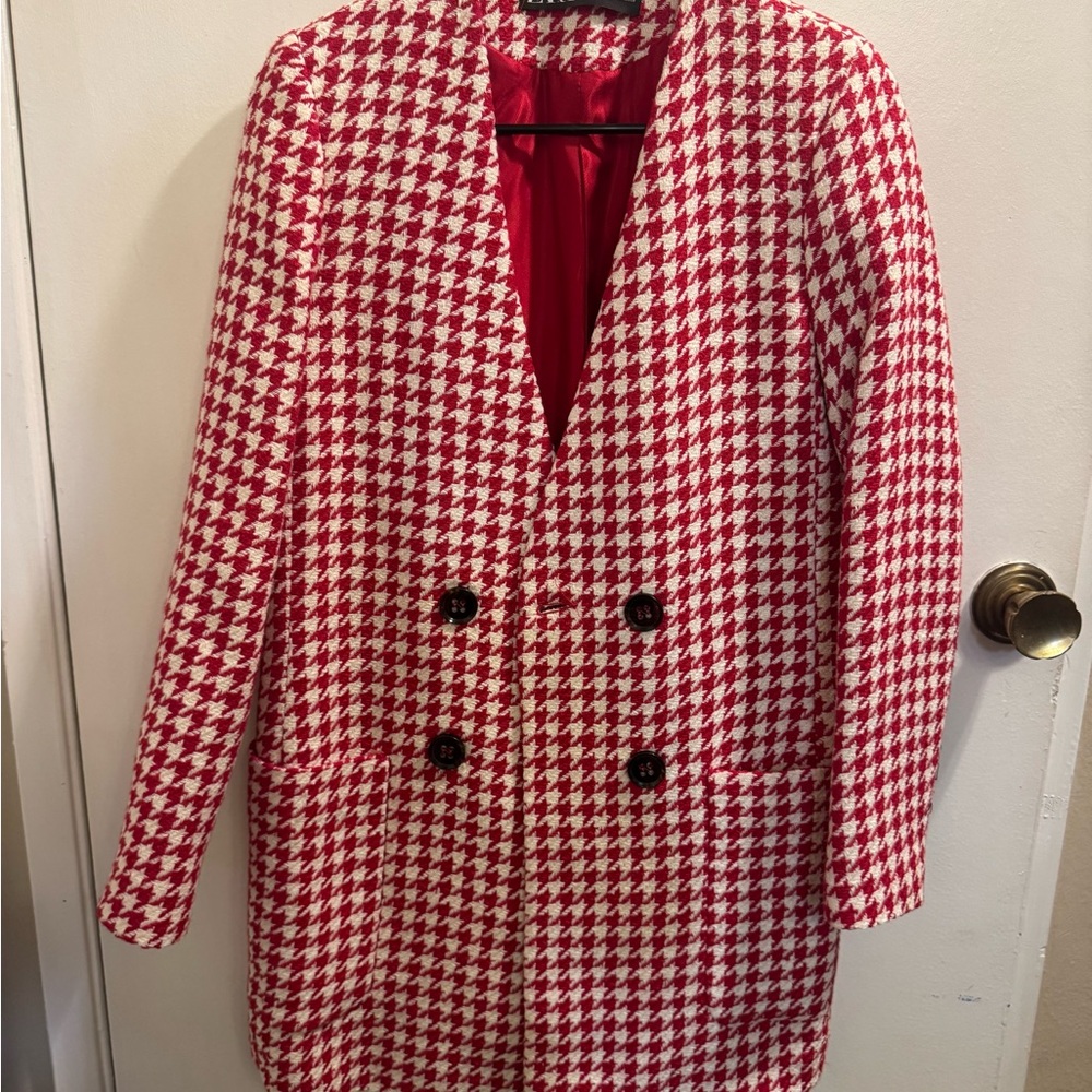 Zara Red and White Gingham Blazer